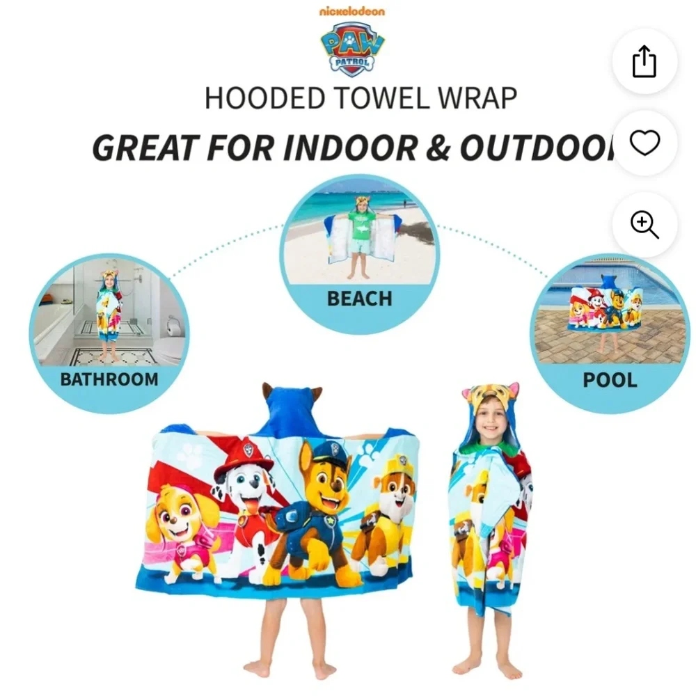 Paw Patrol Chase Kids Cotton Hooded Towel 24”x50” NWT